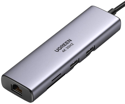 Адаптер Хаб USB-C Ugreen 2 x USB 3.0 + HDMI + RJ45 + SD/TF Gray (6957303895687)