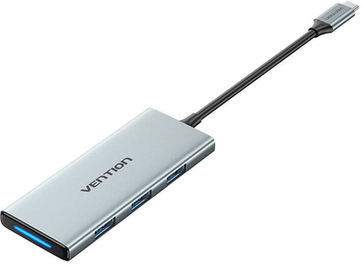Хаб USB-C Vention HDMI + 3 x USB 3.0 + SD + TF + PD 0.15 м Gray (6922794773769)