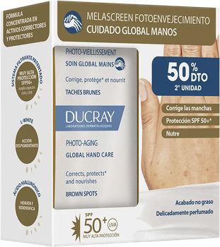 Сонцезахисний крем для рук Ducray Melascreen Global Hand Care Photoaging SPF 50+ 2 x 50 мл (3282779350129)