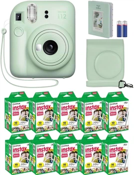 Набор Fujifilm INSTAX Mini 12 Mint Green зеленая фотокамера мгновенной печати / картриджи 100 фото / чехол мятный / альбом 64 фото Зеленый