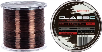Леска Brain Classic Carp Line (dark brown) 600 м 0.25 мм 15 фунтов 6.6 кг (18588113)