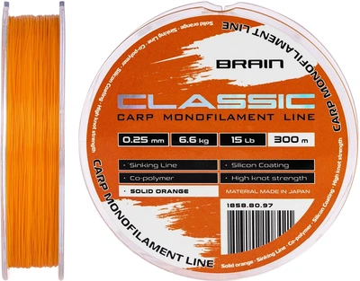Волосінь Brain Classic Carp Line (solid orange) 300 м 0.25 мм 15 фунтів 6.6 кг (18588097)