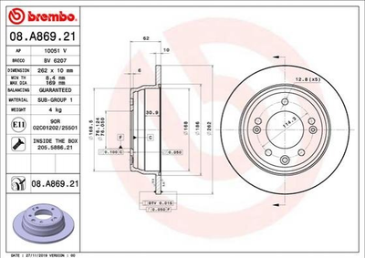 Гальмівні диски BREMBO 08.A869.21 Hyundai Sonata 584113S000