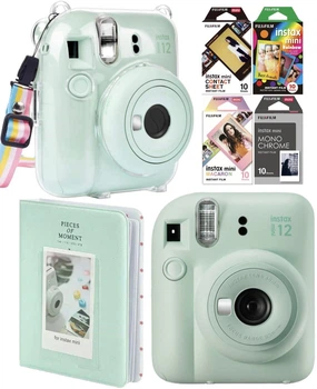 Подарочный Набор Fujifilm INSTAX Mini 12 Mint Green Зеленый Фотокамера моментальной печати / Картридж 40 фото / Чехол прозрачный / Альбом 64 фото подарок для девушки, парня, ребенка на день рождения + Подарочная упаковка