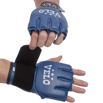 Перчатки для смешанных единоборств MMA на липучке размер S Кожа VELO синий ULI-4024