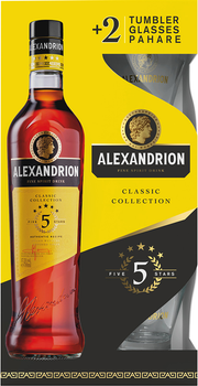 Крепкий алкогольный напиток Alexandrion 5* 0.7 л 37.5% + 2 стакана (5942122020045_5942122014433)