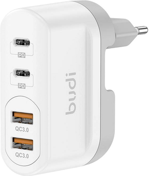 Мережевий зарядний пристрій Budi 2 x USB-A 2 x USB-C 40 W White (6971536927281)