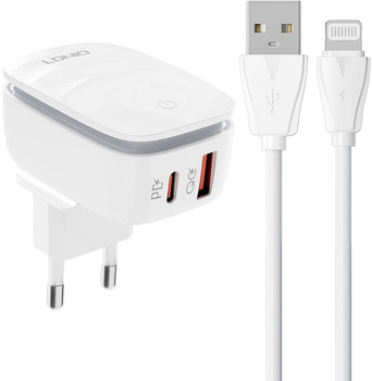Мережевий зарядний пристрій Ldnio USB-C + кабель Lightning (A2425C Lightning)