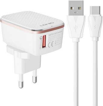 Мережевий зарядний пристрій Ldnio 18 W + кабель USB-C (A1204Q Type-C)