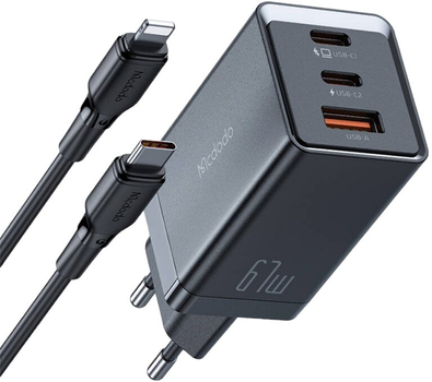 Мережевий зарядний пристрій Mcdodo GaN 2 x USB-C USB 67 W + кабель USB-C - USB-C Black (CH-1544)