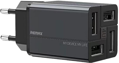 Мережевий зарядний пристрій Remax 4 x USB 3.4 A Black (RP-U43 EU-black)