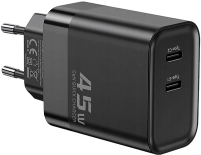 Мережевий зарядний пристрій Toocki 2 x USB-C 45 W Black (TCT2C-BEB01-L)