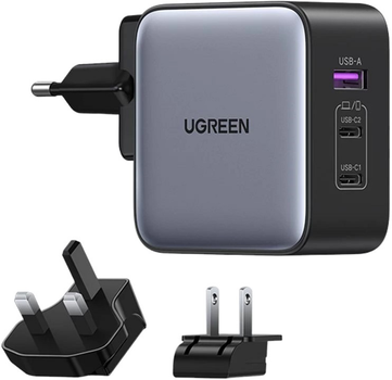 Мережевий зарядний пристрій Ugreen Nexode 2 x USB-C + USB 65 W (6941876221479)