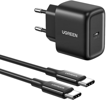 Мережевий зарядний пристрій Ugreen 25 W USB-C Black + кабель USB-C - USB-C 2 м Black (6957303804108)