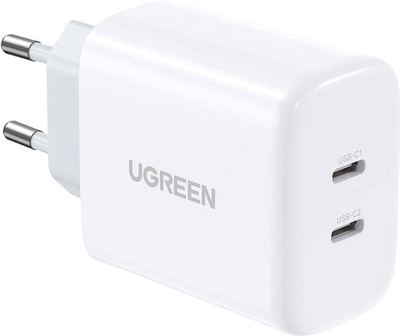 Мережевий зарядний пристрій Ugreen 2 x USB-C 40 W White (6941876221424)