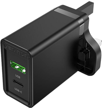 Мережевий зарядний пристрій Vention USB(A+C) 18 W/20 W UK Black (FBBB0-UK)