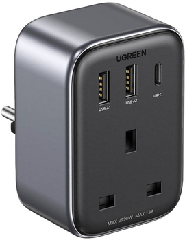 Adapter podróżny Ugreen UK - EU CD314 2 x USB-A 1 x USB-C Czarny (6941876212903)