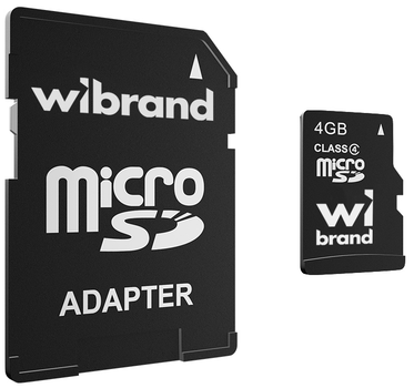Карта памяти Wibrand microSDHC 4GB Class 4 + SD адаптер (WICDC4/4GB-A)