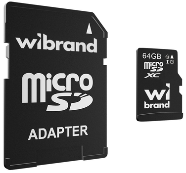 Карта памяти Wibrand microSDXC 64GB Class 10 UHS-I U1 + SD адаптер (WICDXU1/64GB-A)