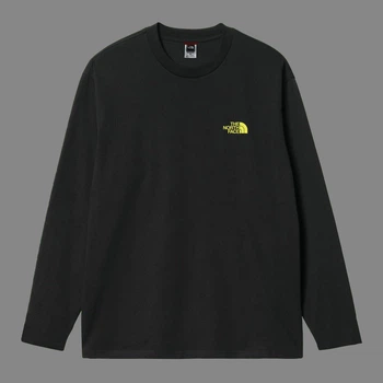 Лонгслив унисекс с рисунком гор желтая надпись The North Face размер M черного цвета