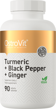 Харчова добавка OstroVit Turmeric + Black Pepper + Ginger 90 таблеток (5903246226911)