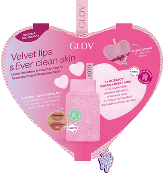 Zestaw do pielęgnacji twarzy Glov Velvet Lips & Ever Clear Skin Scrubex rękawica zluszczająca do ust + Ultrasoft Reusable platki oczyszczające 3 szt (5907440746190)