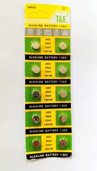 Батарейка алкалиновая T&E LR41W CX41 392A AG3 SB-B1 RW47 192 1.55V для наручных часов 10 шт.