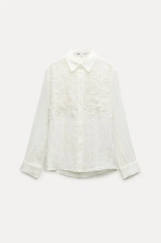 Лляна сорочка з деталями з мережива кроше ZARA - ZW COLLECTION
