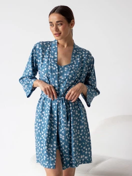 Халат жіночий BARWA garments 0099 L Біла квітка на синьому (2110000993214)