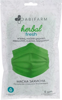 Захисні маски Abifarm Herbal Fresh ароматичні, з ефірними оліями, 3-шарові, стерильні, 5 шт. (1HLF02) (4820238360082)
