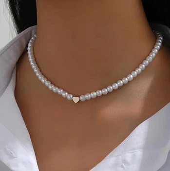 Колье в классическом стиле Pearl Heart ожерелье на шею из искусственного жемчуга, белый (86163085)
