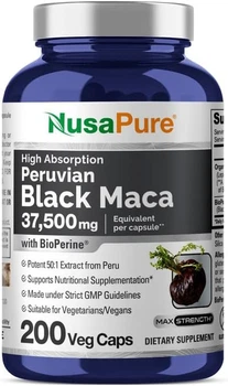 Перуанская черная мака премиум-класса NusaPure Black Maca Root 200 капсул