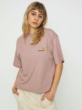 T-shirt bawełniany długi damski Carhartt WIP American Script T-shirt W I032218-1NJXX S Różowy (4064958770084)