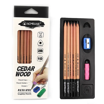 Набір олівців графітних Acmeliae Cedar Wood 2B 2,4мм тригранні 10шт чинка та тримач (43104)