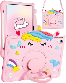 Чехол детский Silikon Power с подставкой и ремешком Единорог Apple iPad 11" 2025 (A16) Pink