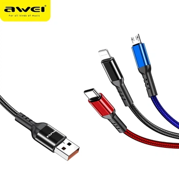 Універсальний шнур для заряджання телефону Awei CL-971 3в1, Lightning, microUSB Type-с (1010610-Other)