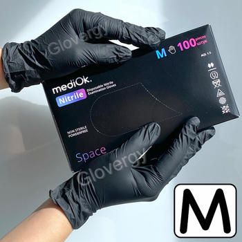 Перчатки нитриловые Mediok Space размер М черные 100 шт