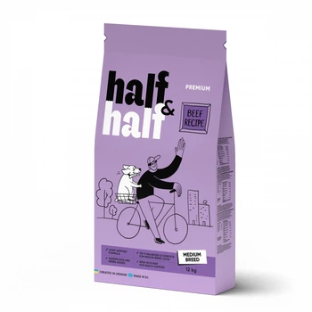 Сухий корм для собак середніх порід Half&Half Medium Breed 12 кг, з яловичиною