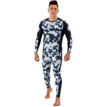 Мужской спортивный комплект рашгард + тайтсы Domino 210-1 размер L (170-175см) Grey Camouflage-Black