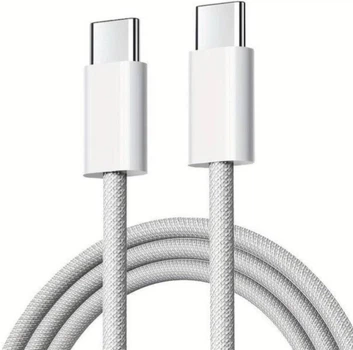 Кабель швидкої зарядки для Apple iPhone 15/15 Plus/15 Pro Max , iPhone 16/16 Plus/16 Pro Max, Samsung, Huawei, Xiaomi, Meizu, Vivo, Oppo Швидка зарядка Type-C для Type-C (USB-C - USB-C) 60W 1м Woven White