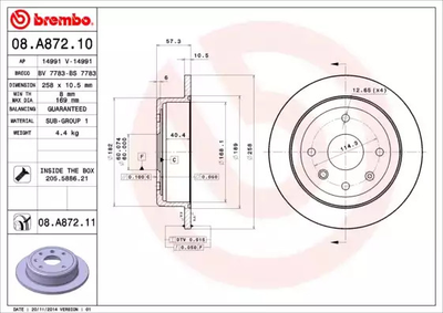 Диск тормозной CHEVROLET LACETTI, DAEWOO LACETTI, BREMBO (08A87210)