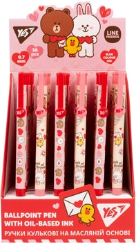 Набор ручек шариковых YES Line Friends Love Letter Автоматические 0.7 мм Синий 36 шт (412119) (5056574404077)