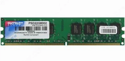 Оперативная память 2 ГБ, DDR2, для ПК, Patriot (800 МГц, 1.8, CL5, PSD22G8002) Б/У