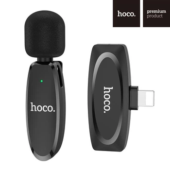 Беспроводной петличный микрофон Hoco L15 для айфона, телефона (Lightning, с подавлением шума, с ресивером, петличка) - Черный