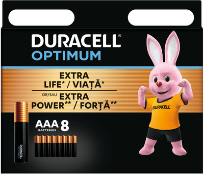 Щелочные батарейки Duracell Optimum AAA 1.5В LR03 8 шт (5000394158962)