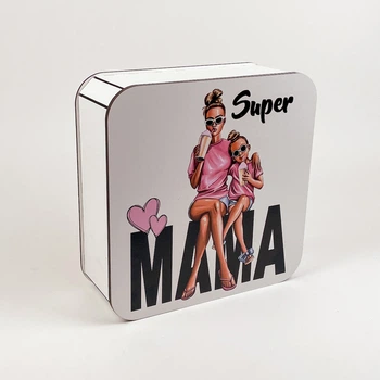 Коробка квадратна біла "Super Мама"