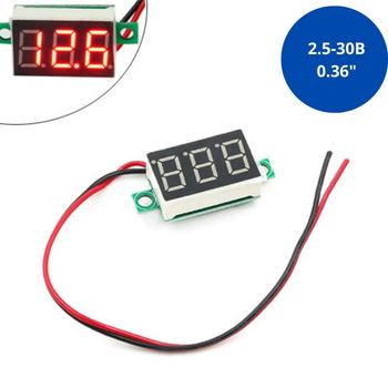 Цифровой вольтметр LED измеритель напряжения вольтажа 2.5- 30В 0.36"