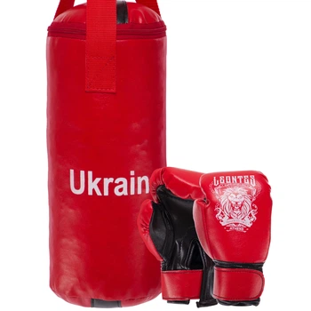 Боксерський набір дитячий (рукавички+мішок) LEV UKRAINE (PVC, мішок h-40см, d-15см, рукавички 2oz, Червоний-чорний) (LV-9940_Червоно-чорний)