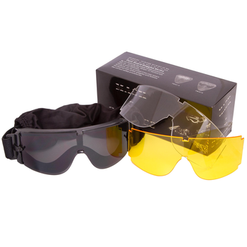 Окуляри захисні маска зі змінними лінзами та чохлом тактичні мото SILVER KNIGHT Sport (лінзи-PC, оправа-TPU, 2 змінні лінзи)