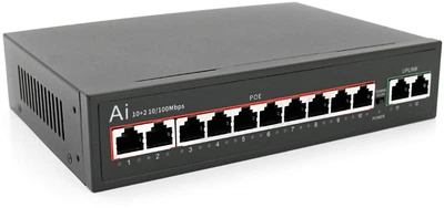 Комутатор Merlion 10 POE 10/100 + 2 RJ45 10/100 вбудований блок живлення 52V 2.5A (YT33517)